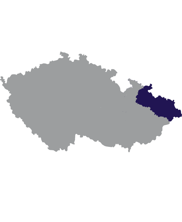 Landkaart Tsjechië grijs met regio Moravië-Silezië donkerblauw op transparante achtergrond - 600 * 733 pixels